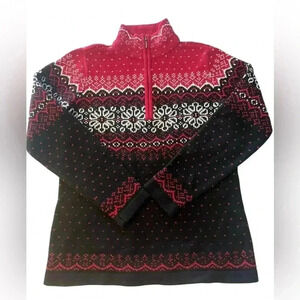 Vintage Northern Reflection Fair Isle Knit Nordic Sweater Winter Red Black White